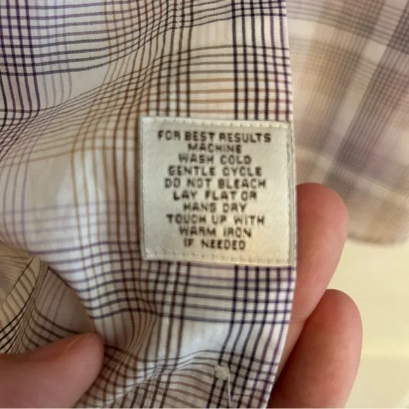 Peter Millar Long Sleeve 100% cotton button down purple tan stripe shirt size L - Picture 5 of 7